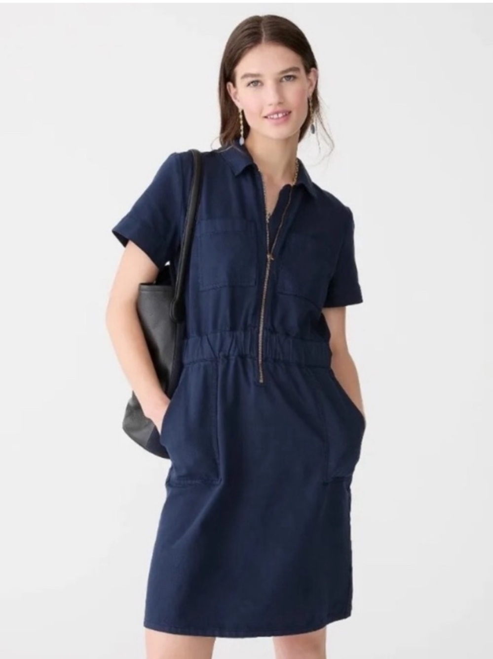 J. Crew Chino Zip-Front Mini Dress in Navy